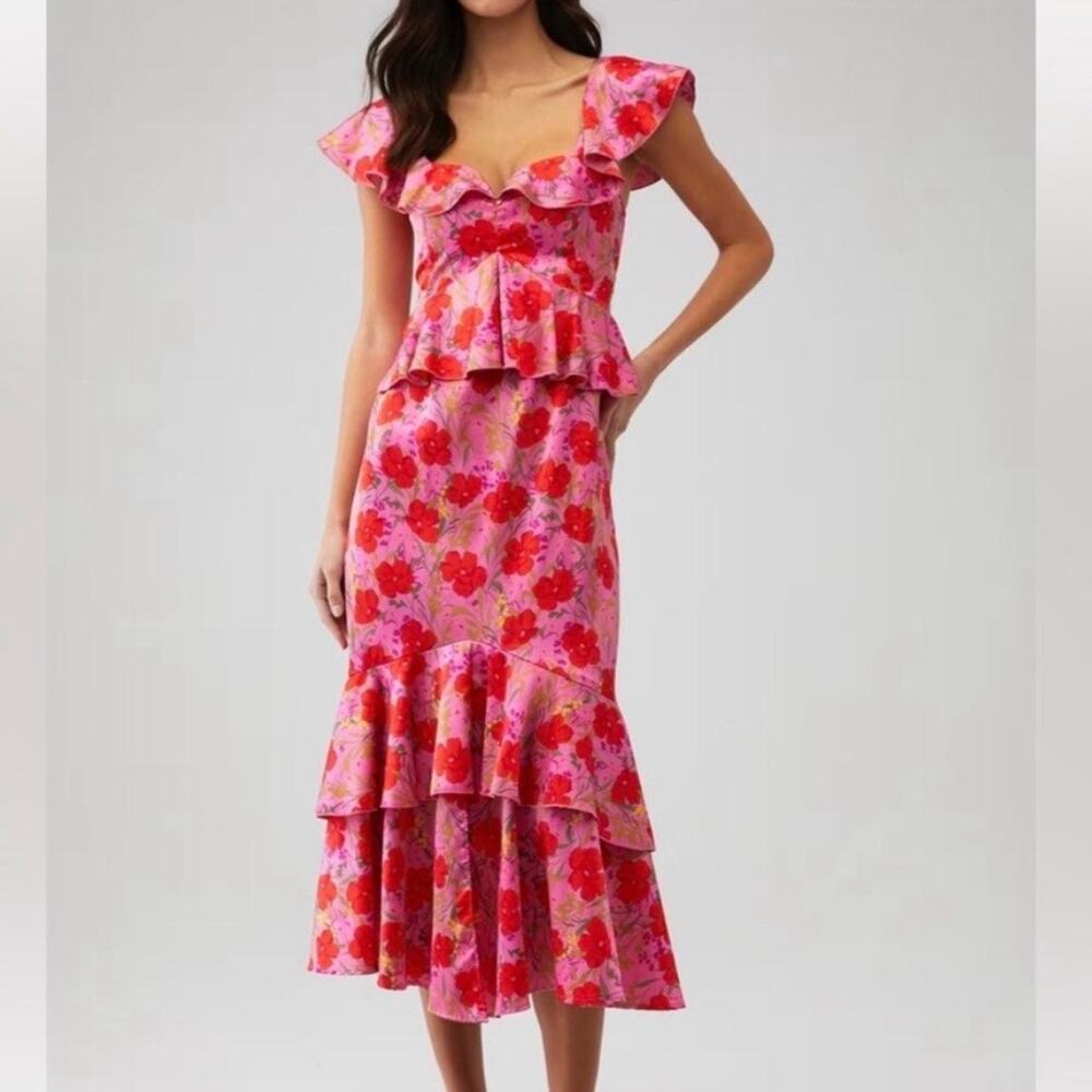 Show Me Your Mumu Reese Ruffle Smocked Back Maxi Dress Pink Floral